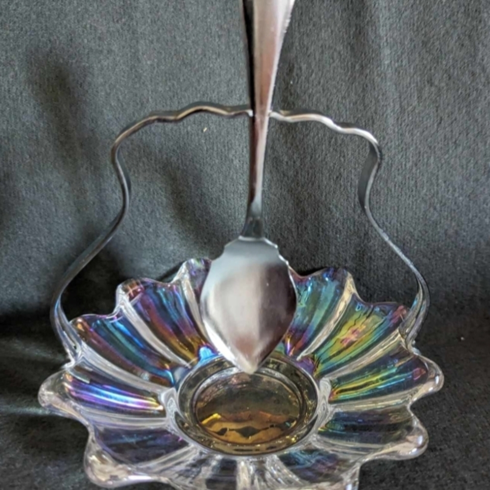 Rainbow Glass Art Dish with Spoon